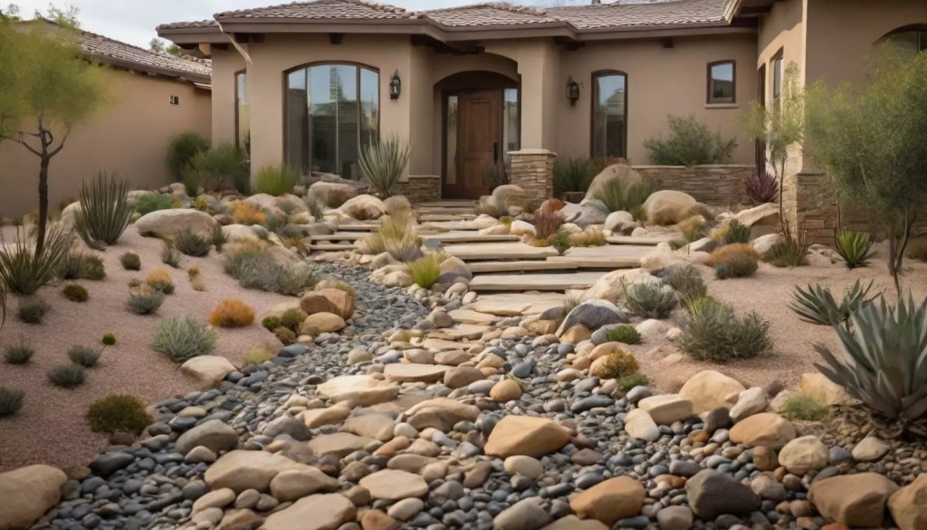 Gravel ground cover in a Desert Southwest xeriscape.